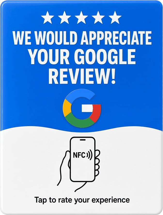 Tarjeta NFC Smart Review Lobby para mostrador con logotipo de Google